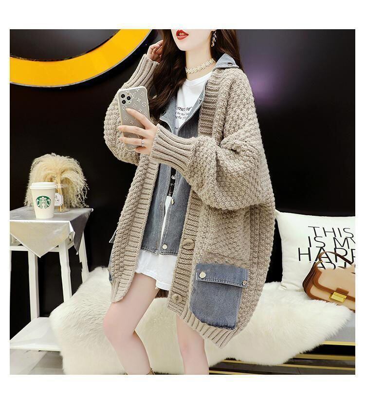 【outer】デニム切り替えニットカーデ　M29156