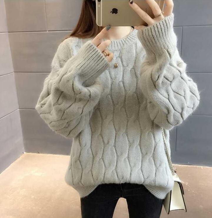 【tops】女性力を高める〜ラウンドネック長袖スウィートファッションニットセーターW0374