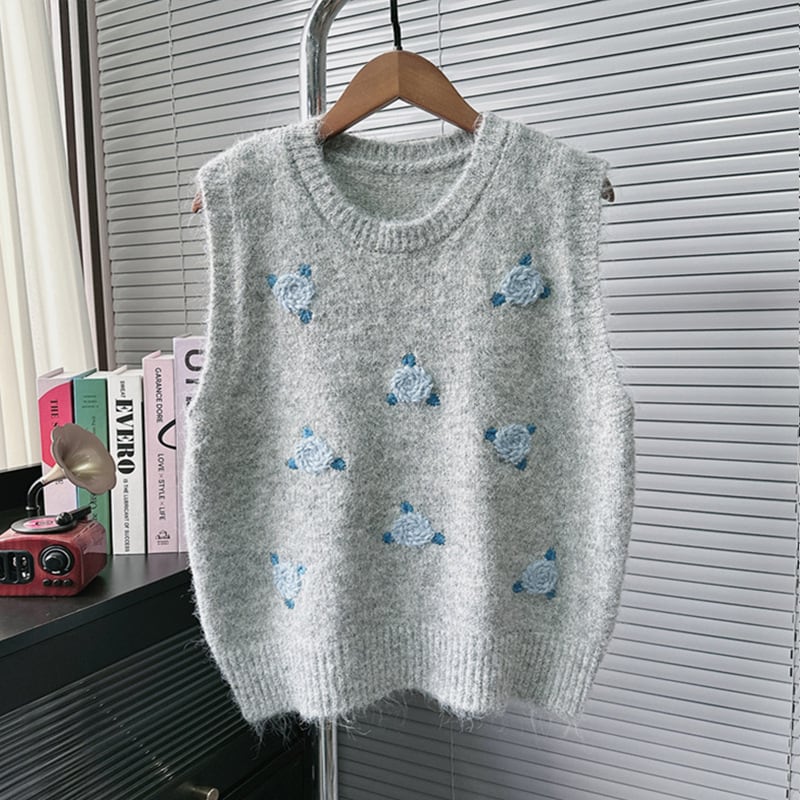 【tops】刺繍ニットベスト　M29603