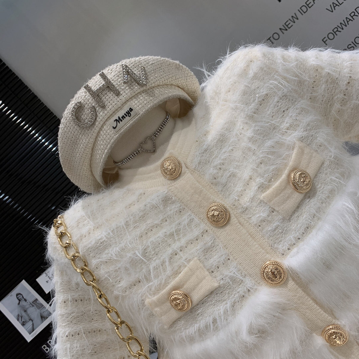 【outer】ファードッキングニットカーデ　M27607