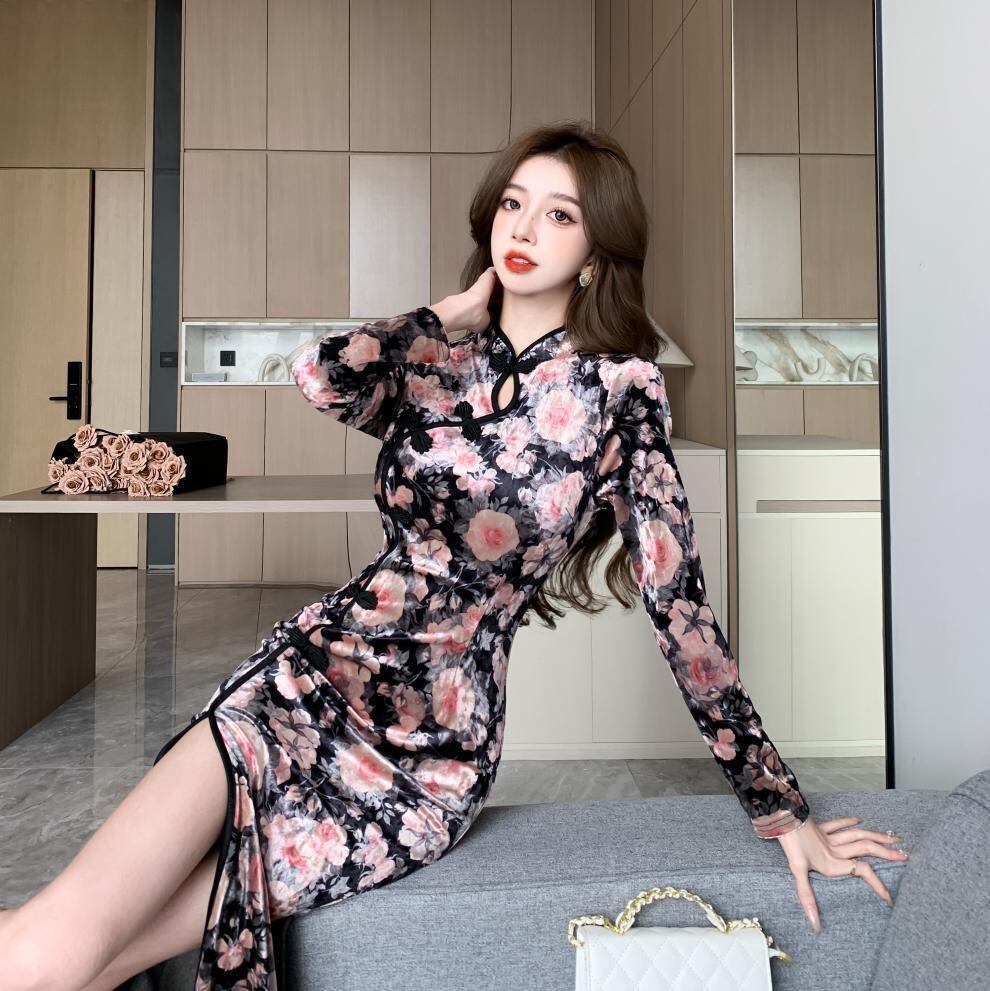 【dress】プリントスリットデートワンピース　M28303