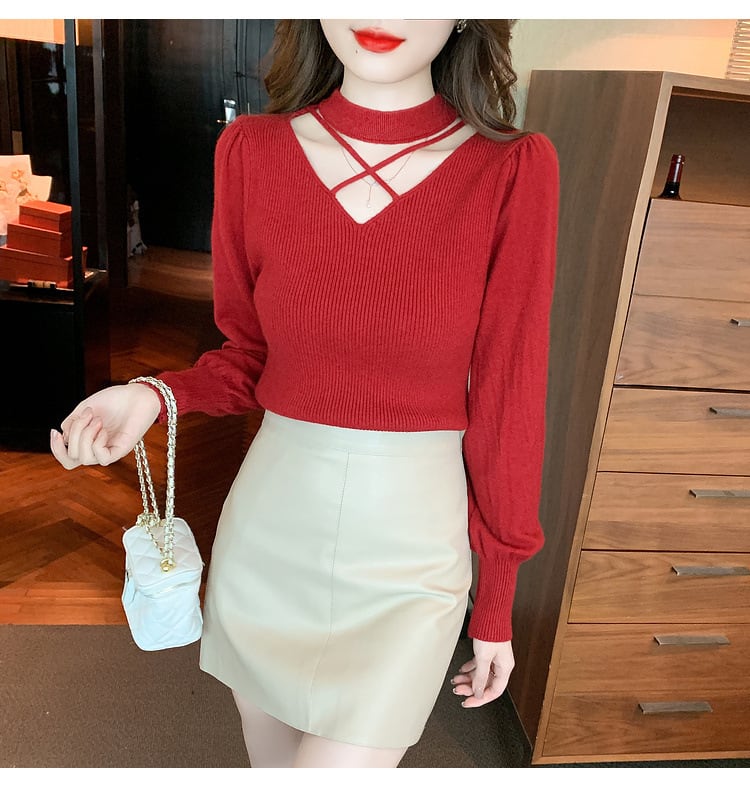 【tops】カットワークニットトップス　M28573