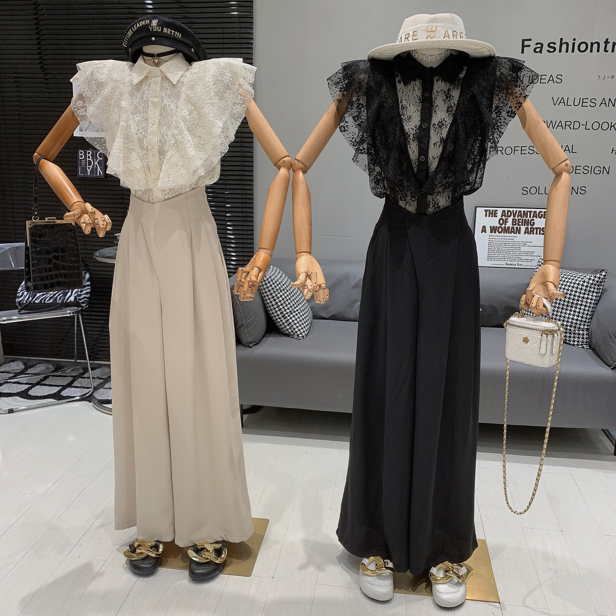 【set】フリルブラウス×ワイドパンツセット　M25019