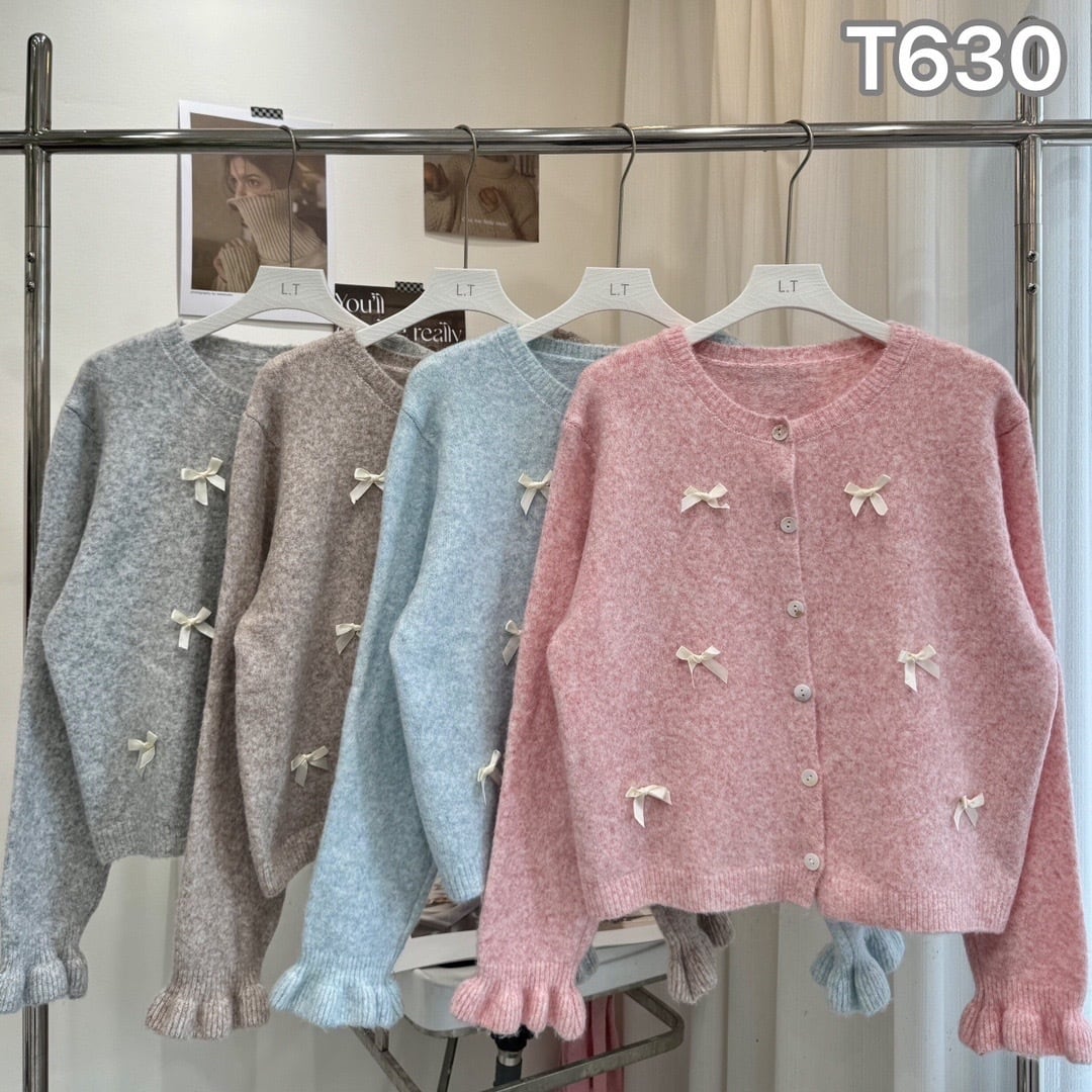 【outer】リボン付きニットカーデ　M17962