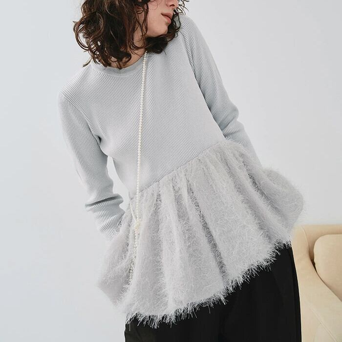 【tops】ペプラムシャギードッキングニットトップス　M28684