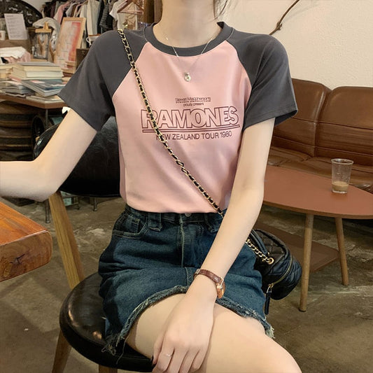 【tops】3色半袖英字柄ＴシャツF7494