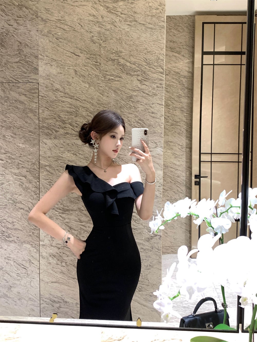 【dress】ワンショルダーフリルマーメイドワンピース　M31571