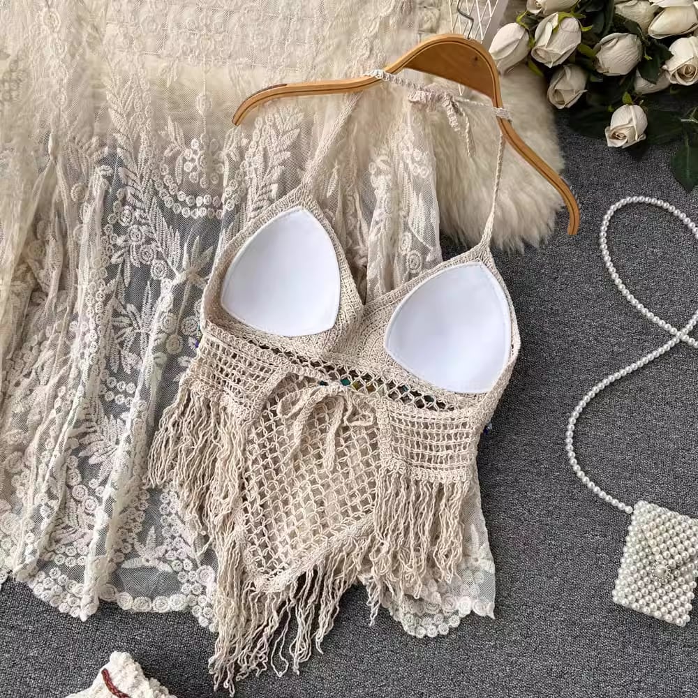 【set】カーディガン+フリンジキャミソール+ショートパンツ3点セットF7520