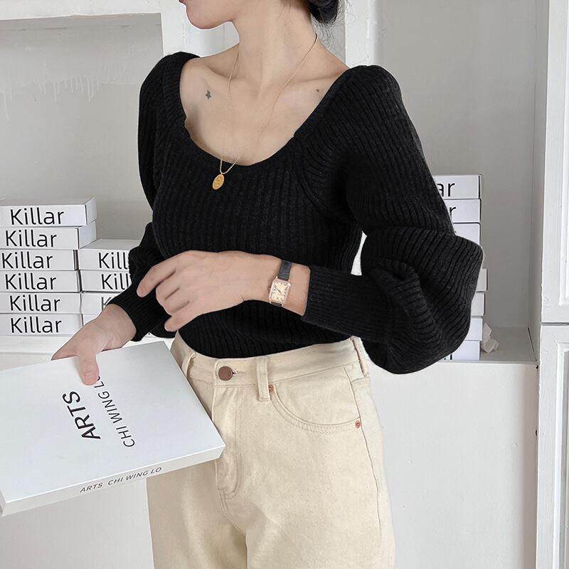 【tops】パフスリーブニットトップス　M18836