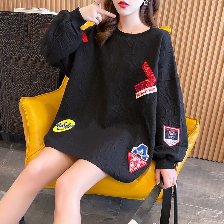 【tops】必ず目を引くラウンドネック個性派長袖配色ゆったりパーカーW0106