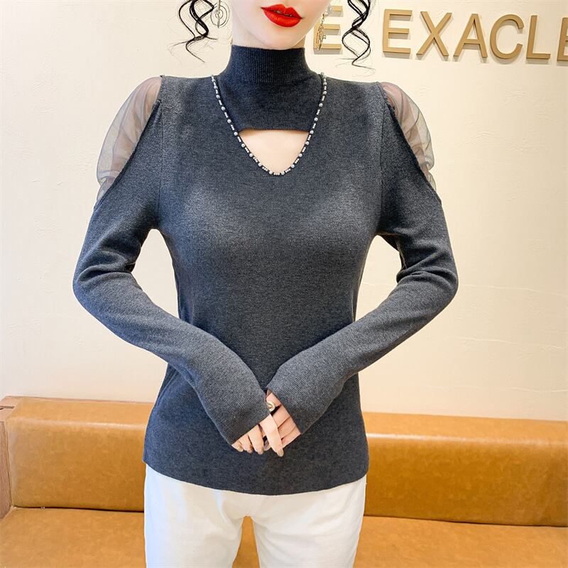 【tops】シースルーショルダーニットトップス　M28082