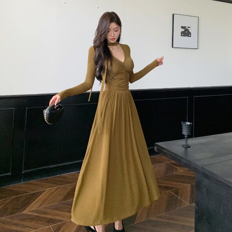 【dress】スカーフ付きAラインワンピース Q6911