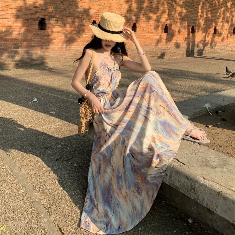 【dress】ホルターネックプリントワンピース　M25157