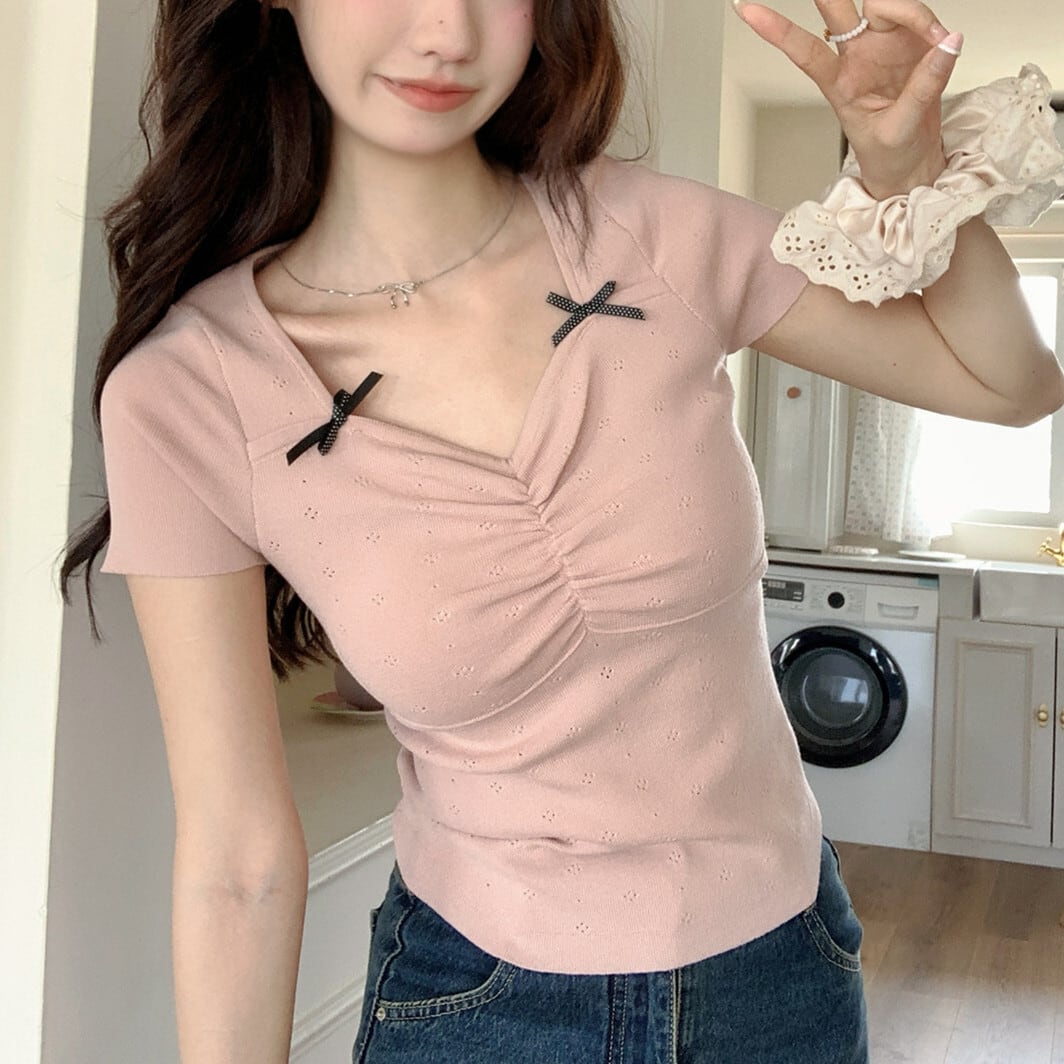 【tops】リボン付きTシャツ　M24481