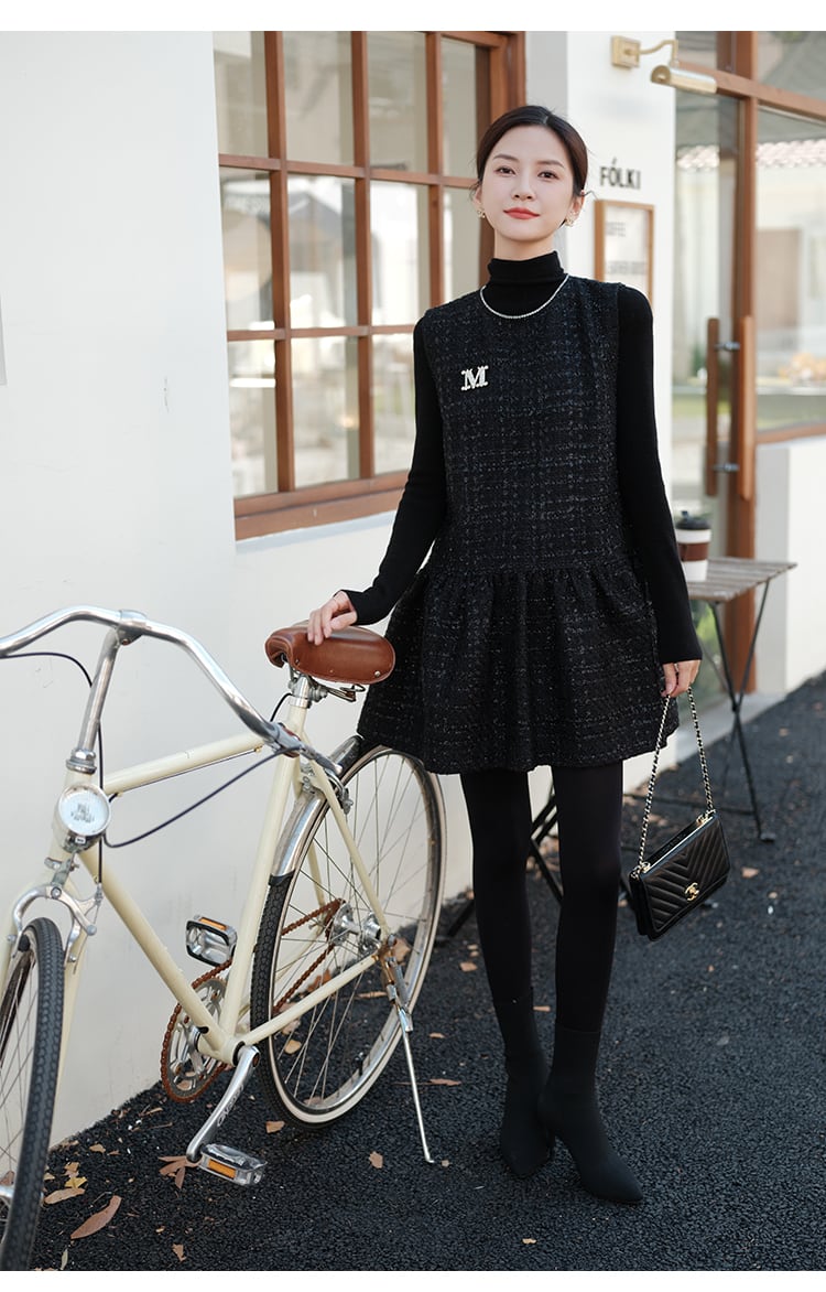【dress】パールネックノースリーブツイートフレアワンピース　N2815