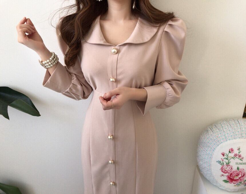 【dress】エレガント気質満点レトロハイウエスト着痩せ マーメイドワンピース G1404