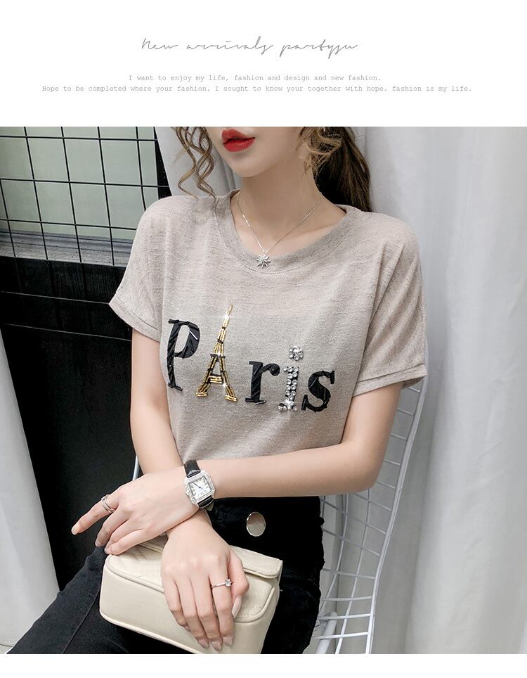 【tops】ラウンドネック半袖英字柄ファッションTシャツF0116