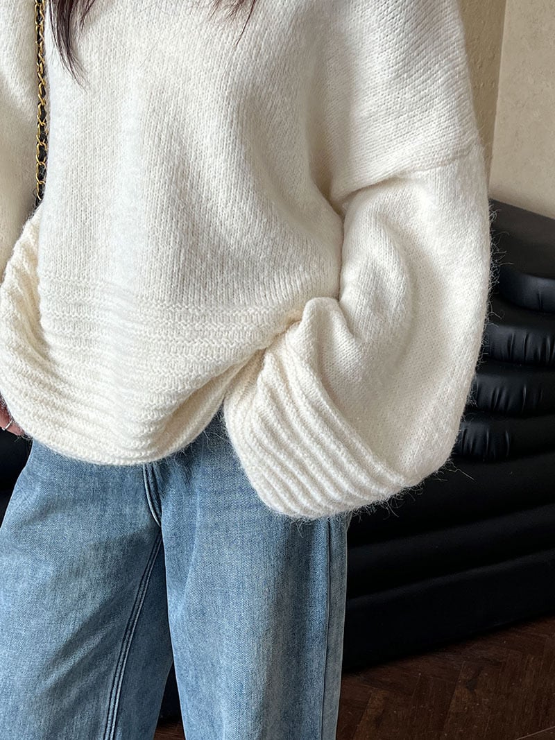 【tops】オフショルダーバルーンスリーブニットトップス　N2911