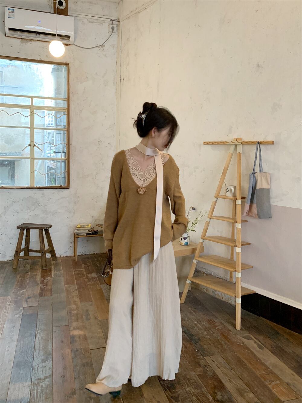 【set】レースキャミソール×バックリボンニットセーター×スカートセット　M27675