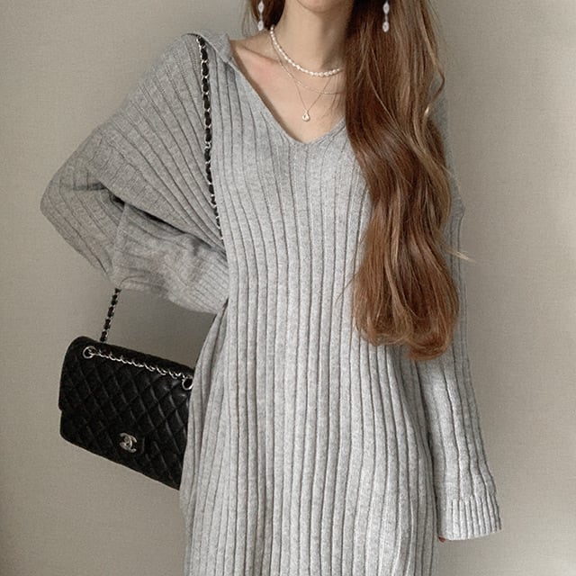【dress】フード付きニットワンピース　M28089