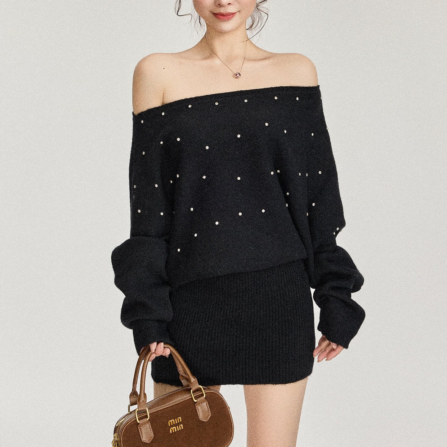 【dress】ビジューニットミニワンピース　N3498