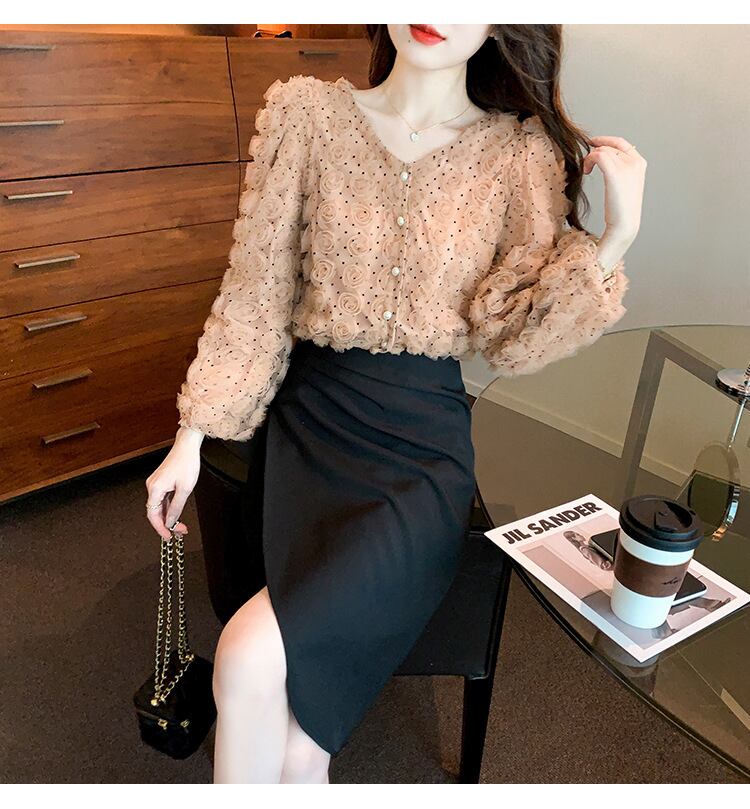 【tops】立体フラワーシャツトップス　M28607