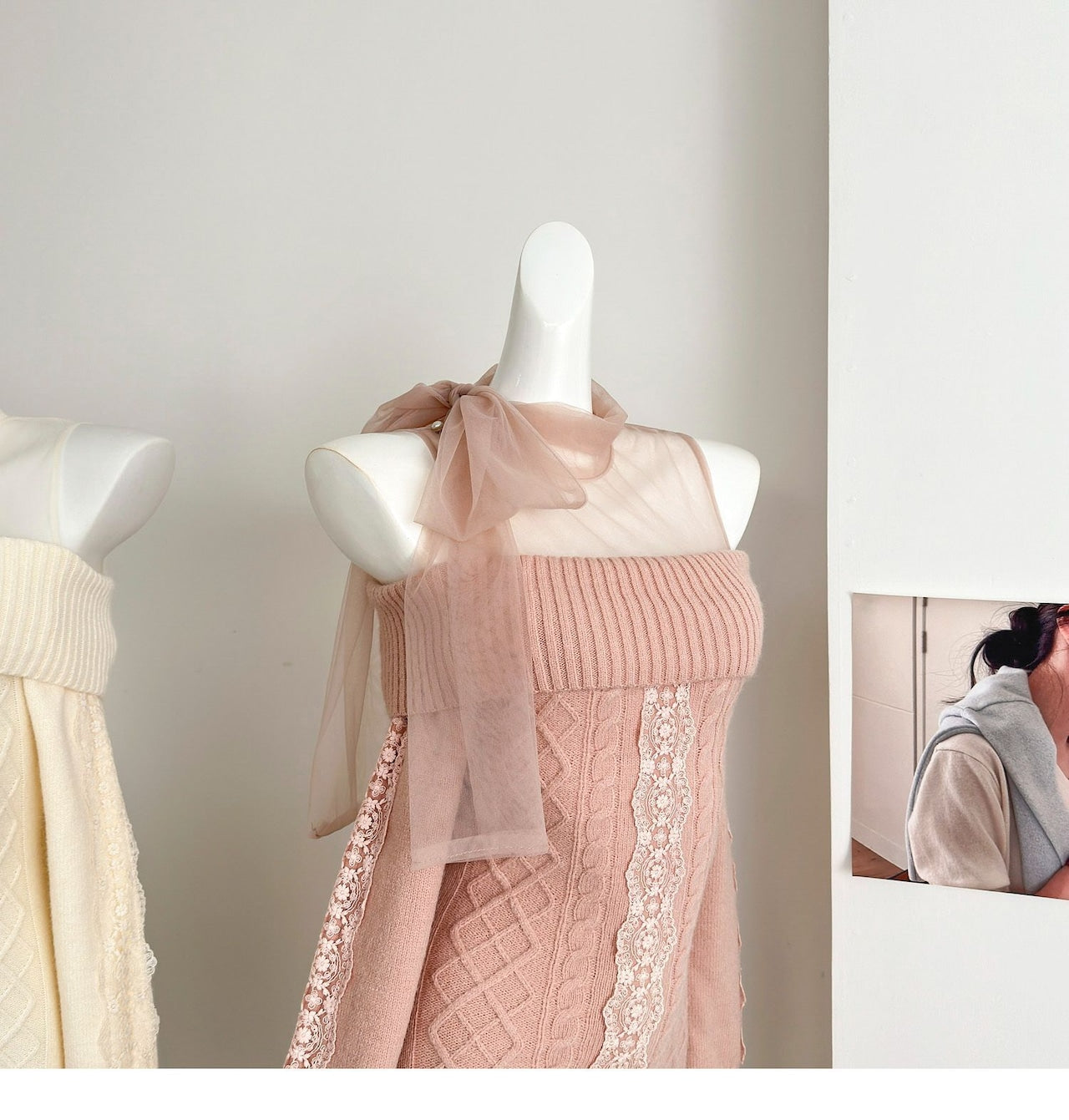 【dress】チュールドッキングリボンニットワンピースF8471