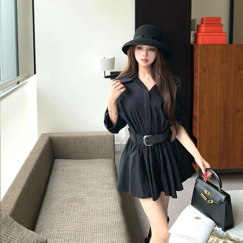 【dress】ベルト付きシャツワンピース Q7904