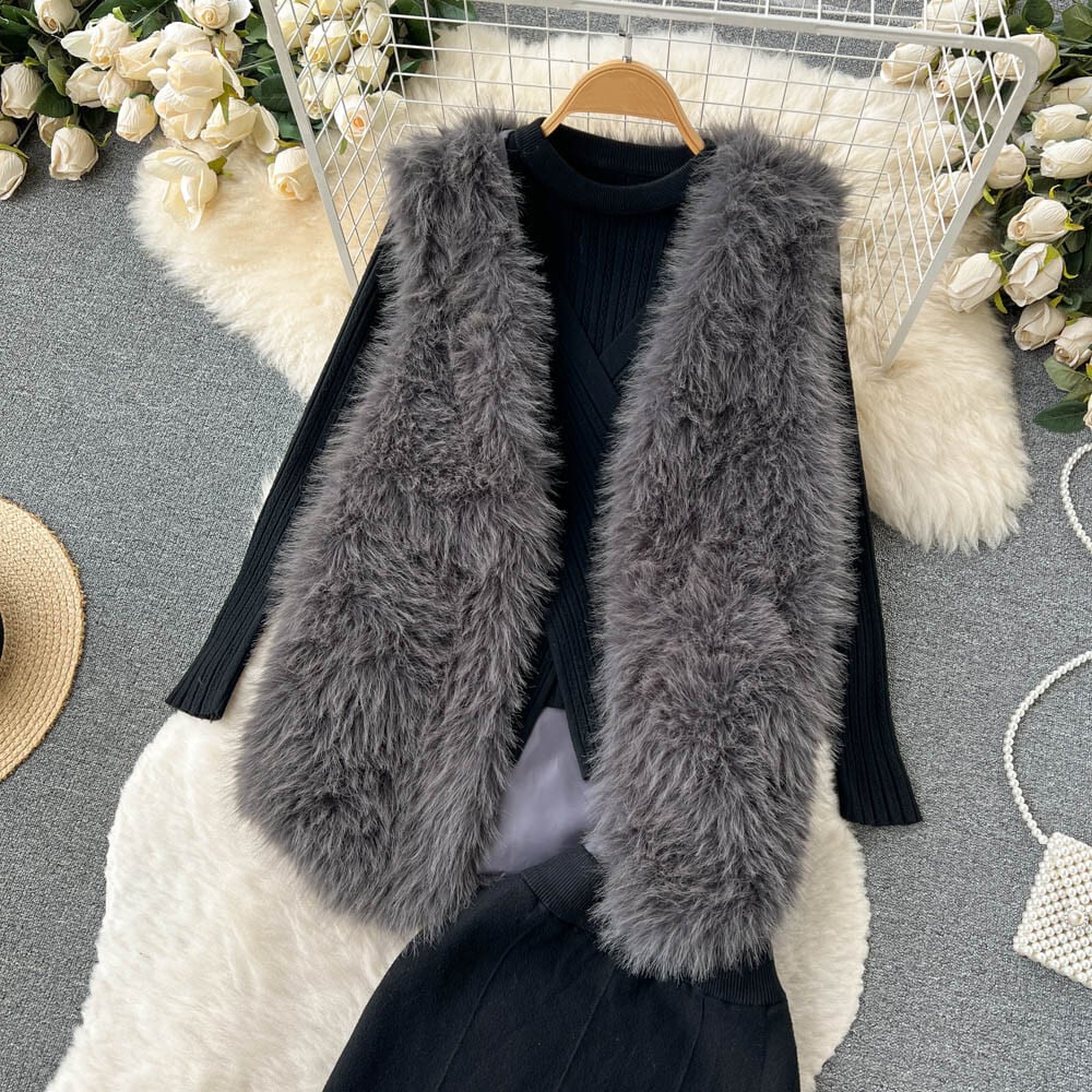 【set】ファージレ×カシュクールニットトップス×マーメイドスカート3点セット　N2741