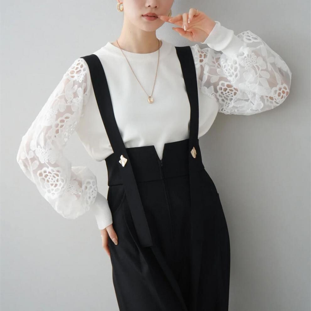 【tops】レース切り替えトップス　M29484