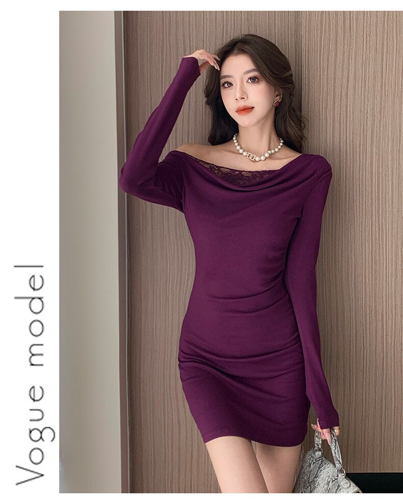 【dress】オフショルダーレース切り替えワンピース　M27768