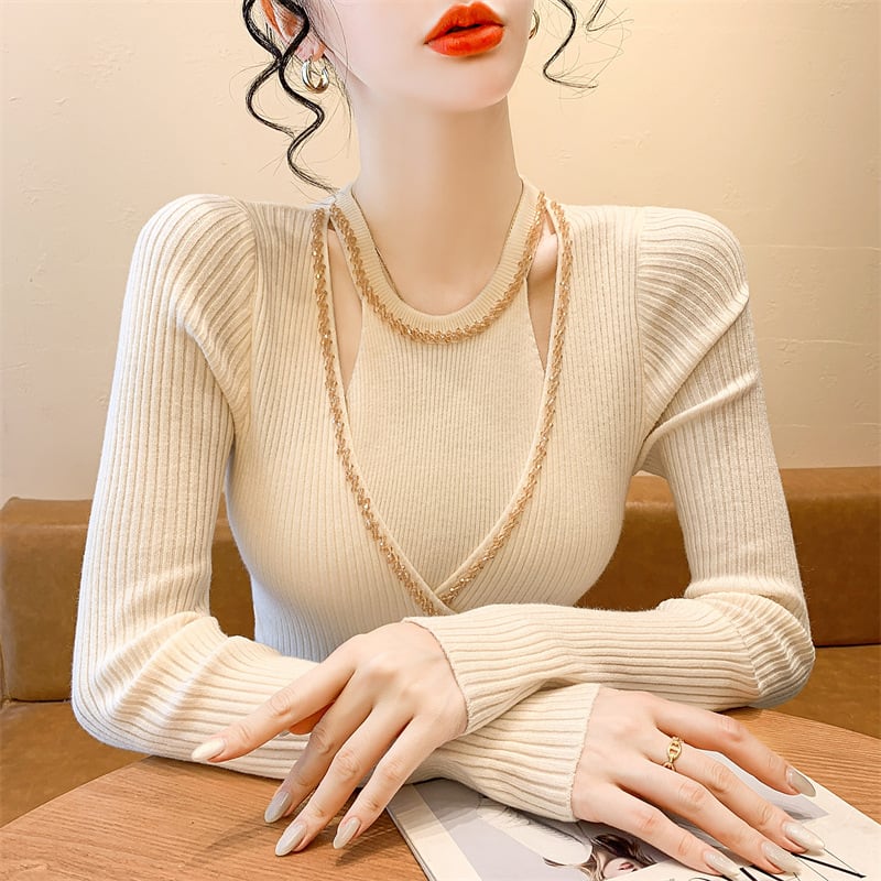 【tops】ビジュースリットニットトップス　M28254