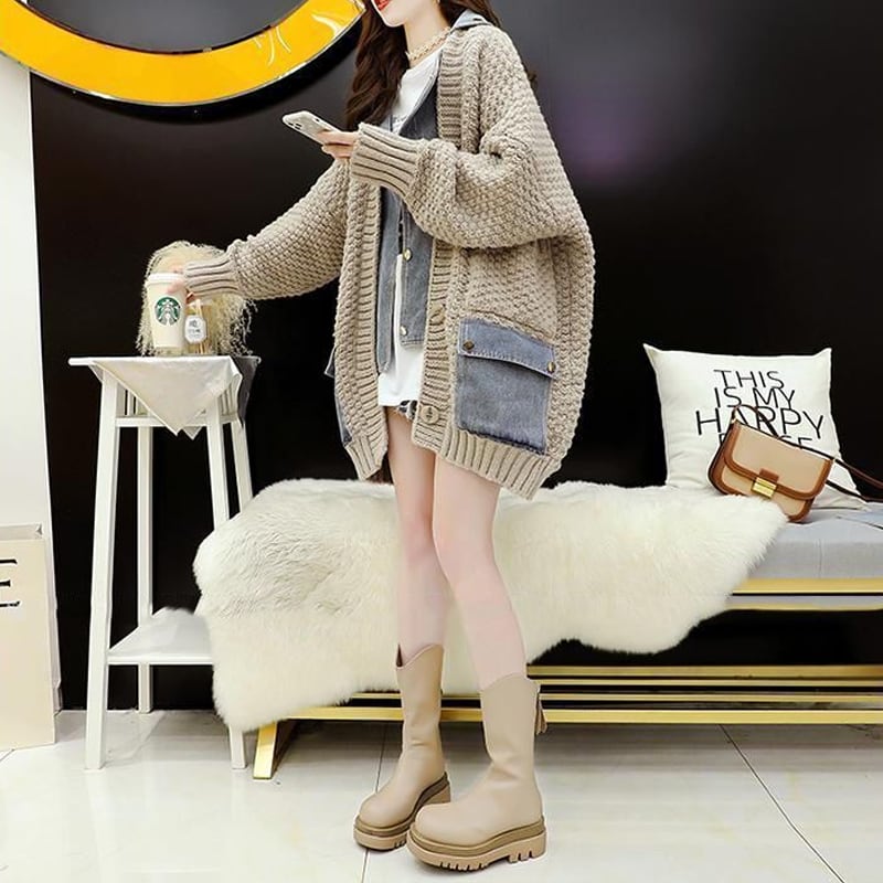 【outer】デニムドッキングニットカーディガン Q7192