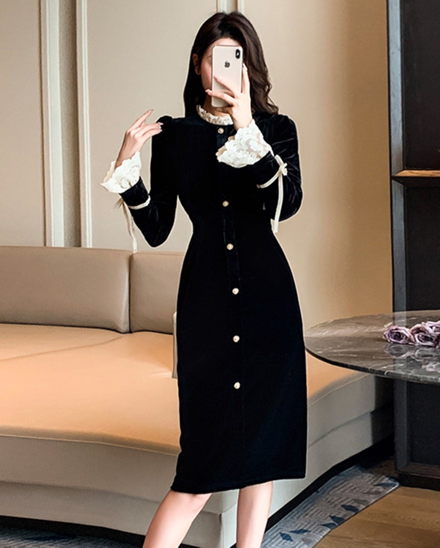 【dress】レース切り替えデートワンピース　N2394