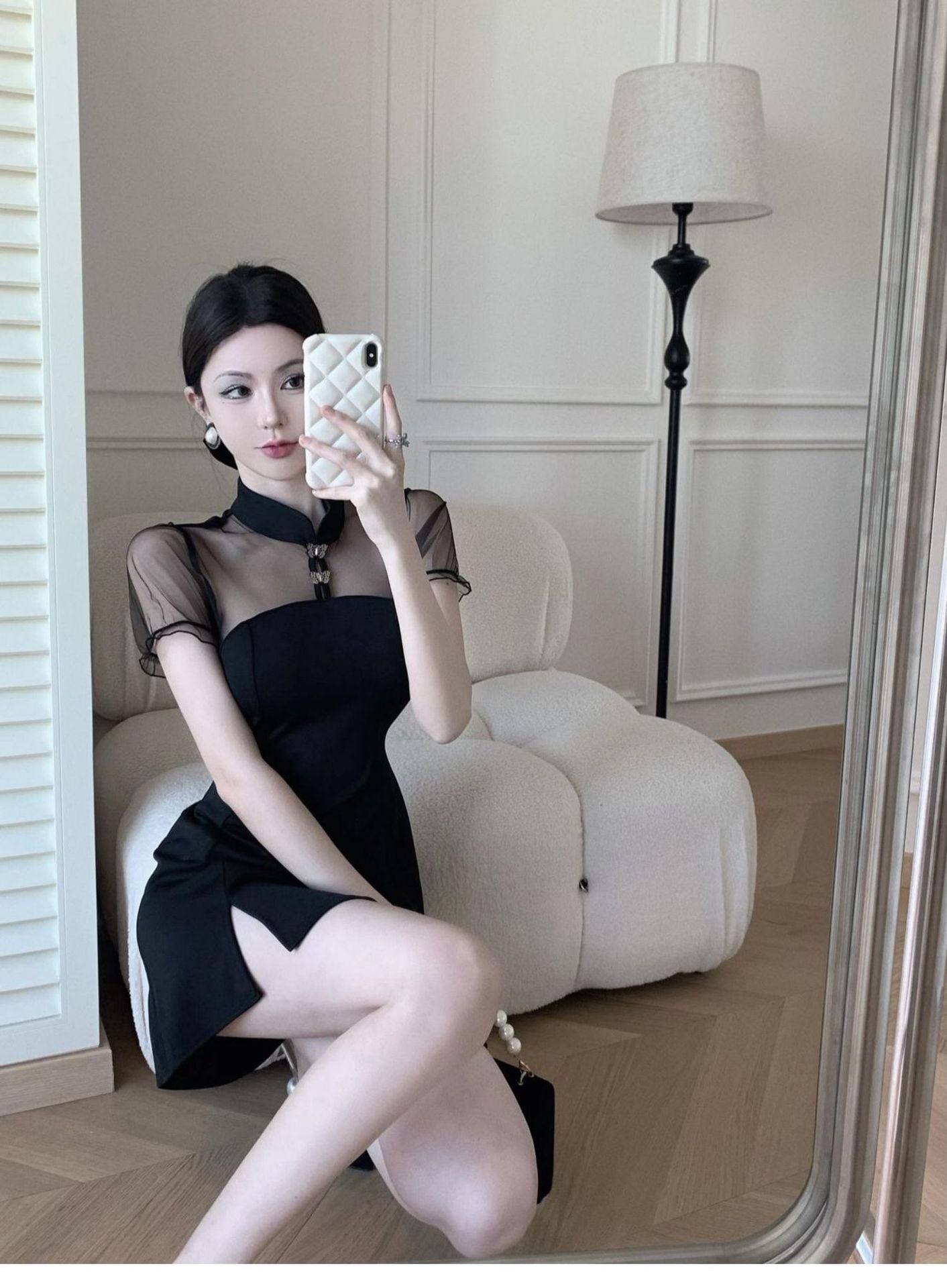 【dress】メッシュ切り替えスリットワンピース G21310