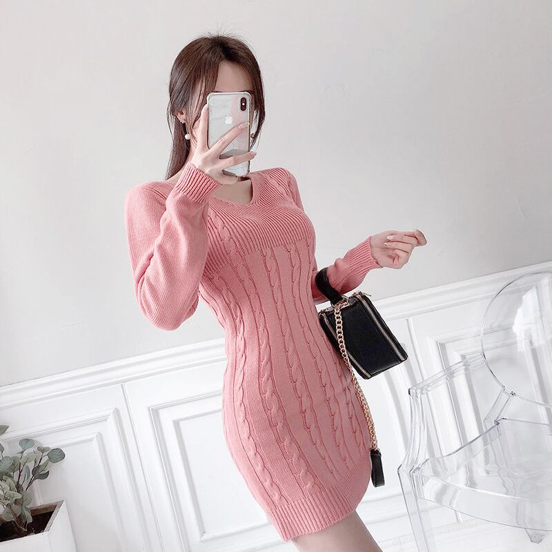 【dress】Vネックニットワンピース　M18577