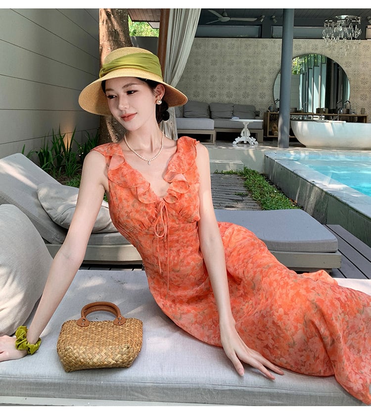 【dress】フリル花柄ワンピース　M24716