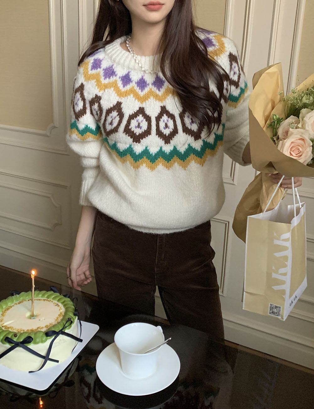【tops】ジャカードニットセーター　M27127