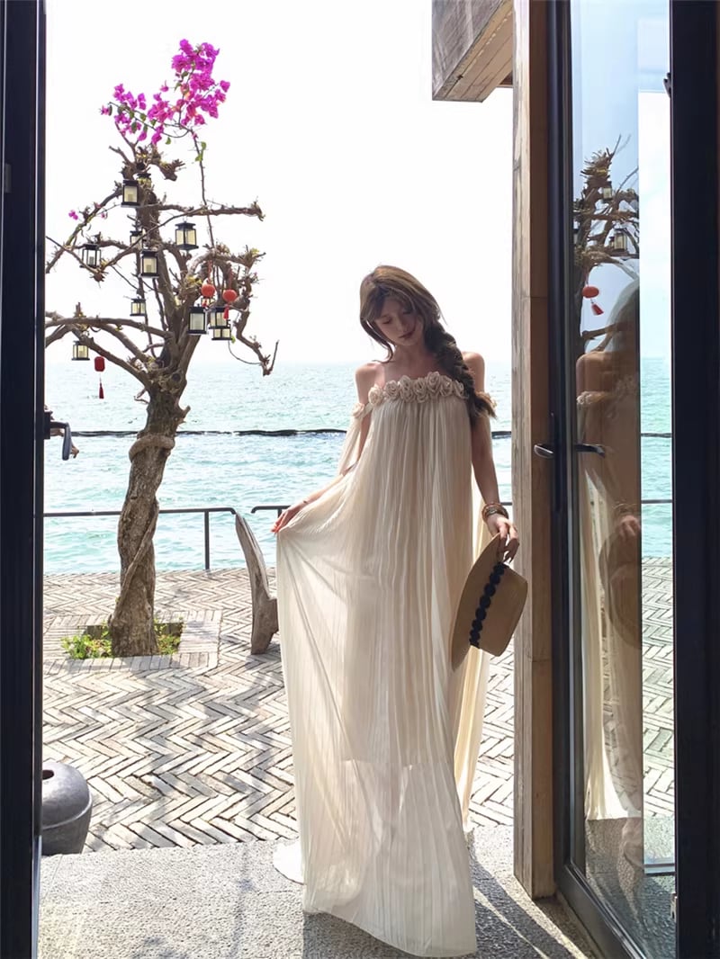 【dress】立体感フラワーオフショルダーワンピース Q8351