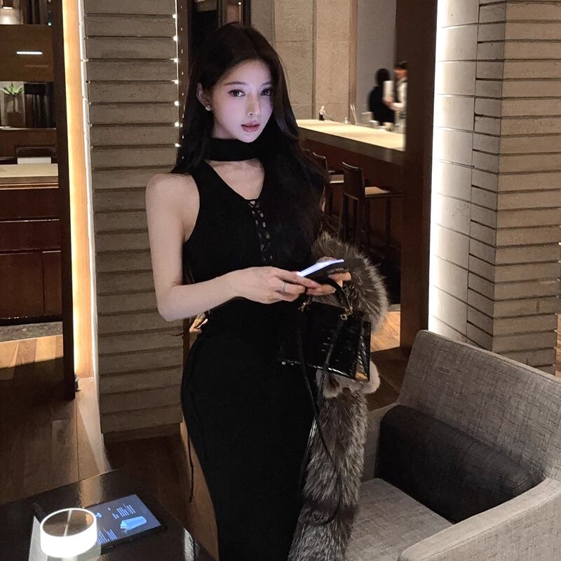 【dress】ノースリーブニットワンピース Q7633