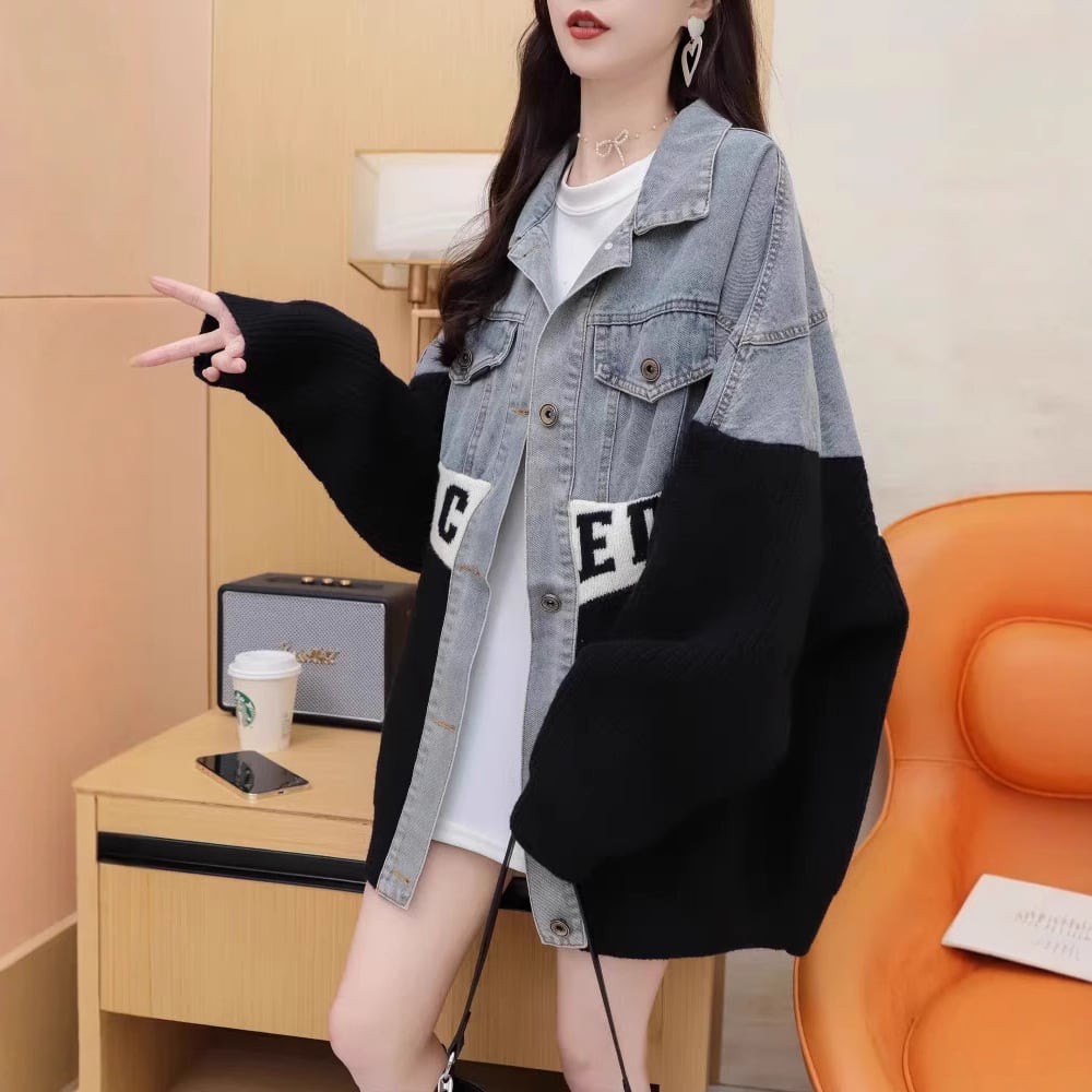 【outer】デニム切り替えニットカーデ　M27504
