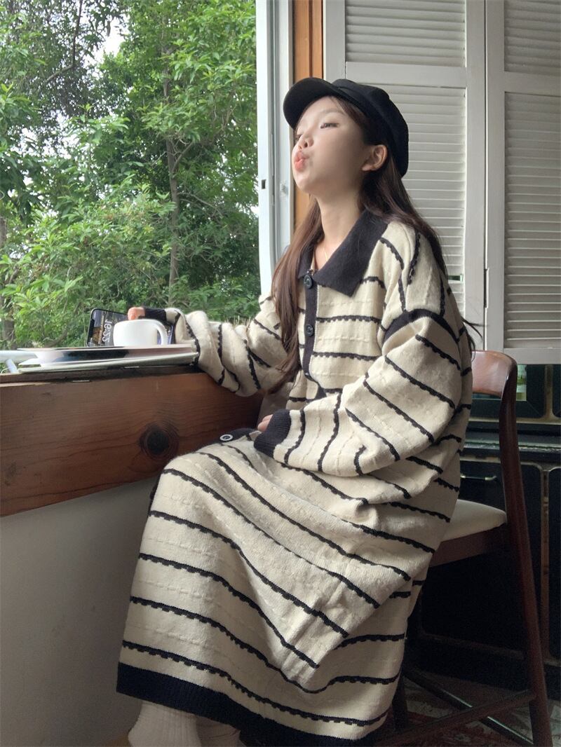 【dress】ボーダー柄ニットワンピース　M28643