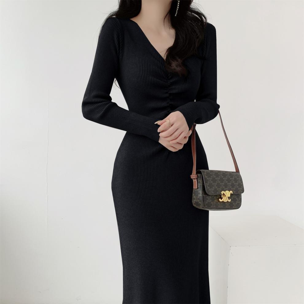 【dress】Vネックニットワンピース　M28028