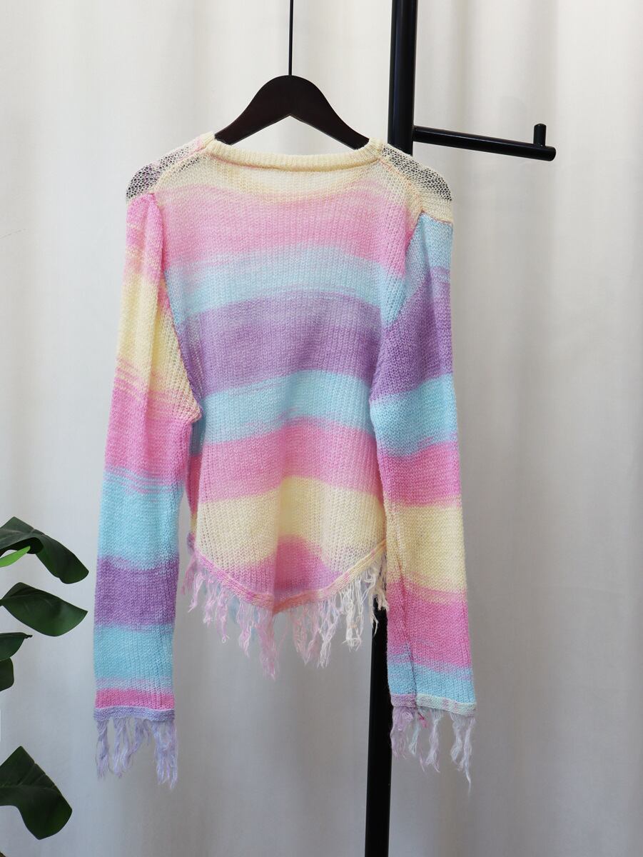 【tops】クルーネックボーダー柄ニットセーター　M18523