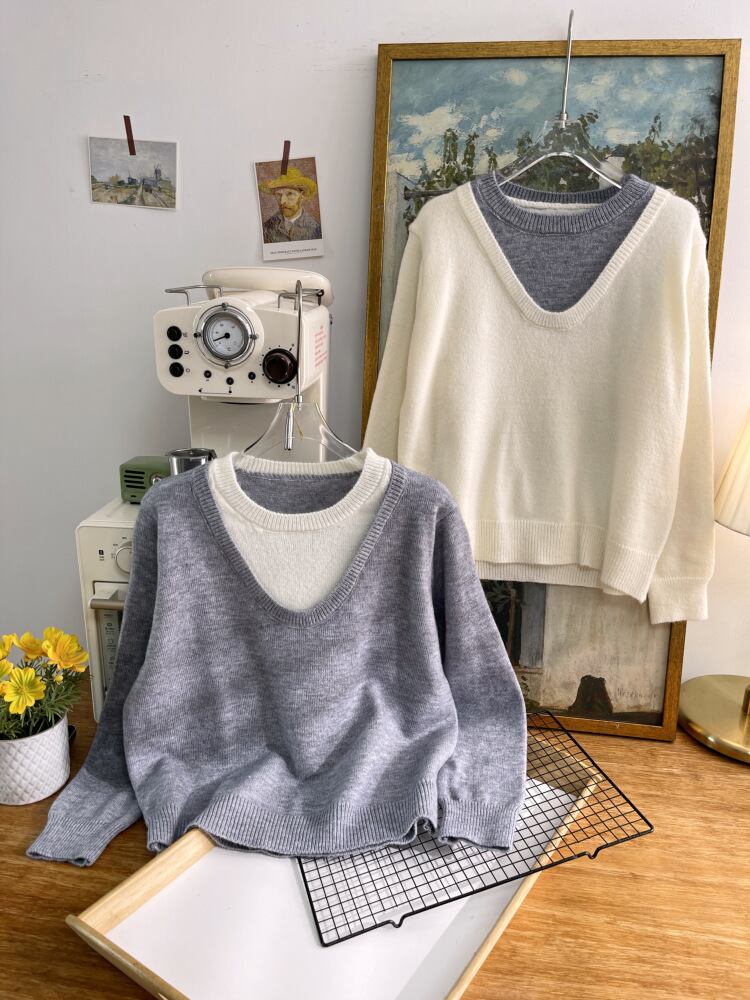 【tops】切り替え配色ニットトップス　M28623