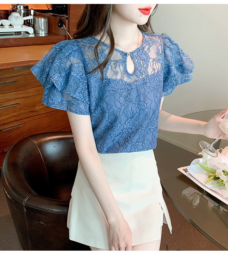 【tops】透かし彫りレースブラウスG21385