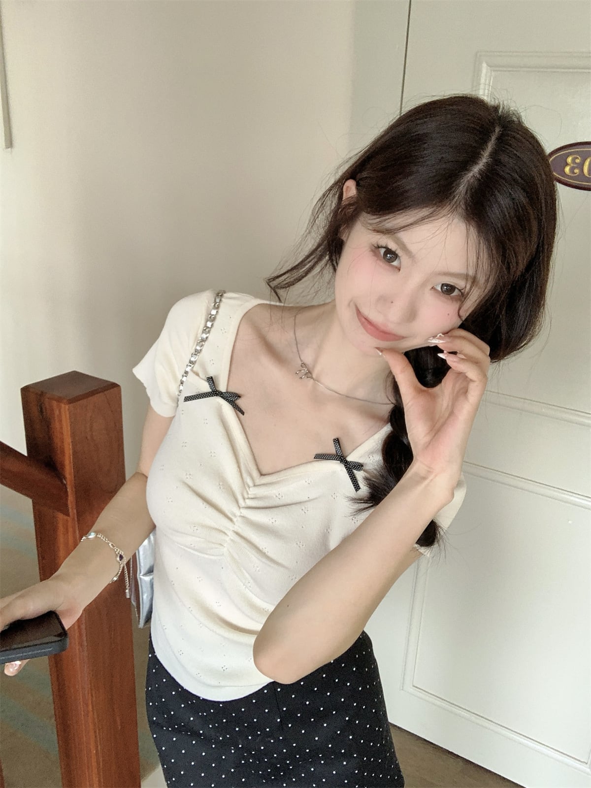 【tops】リボン付きTシャツ　M24481