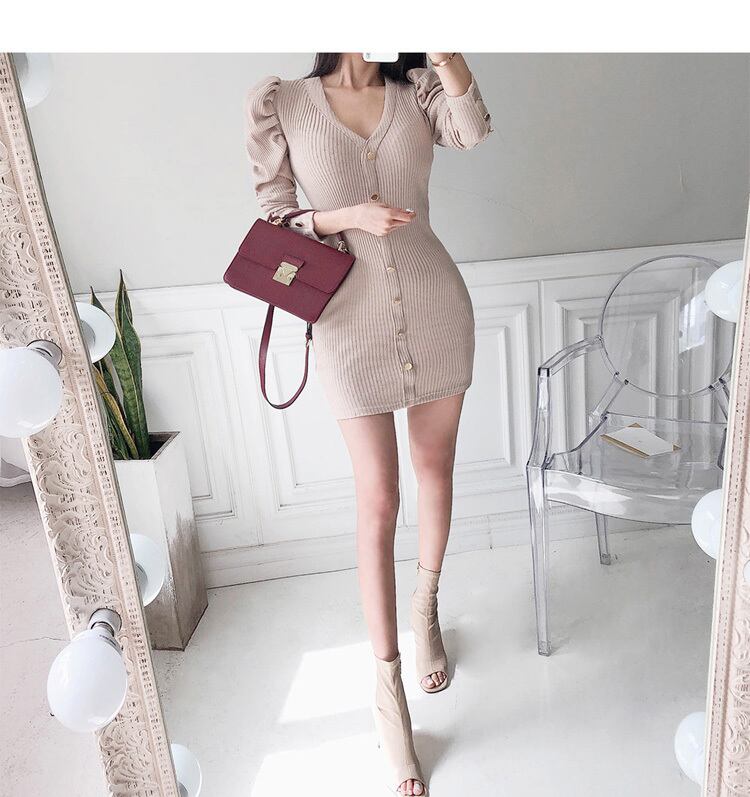 【dress】好感度UP!気質満点レトロ秋冬Vネック体型カバーお洒落ニットワンピース G2420