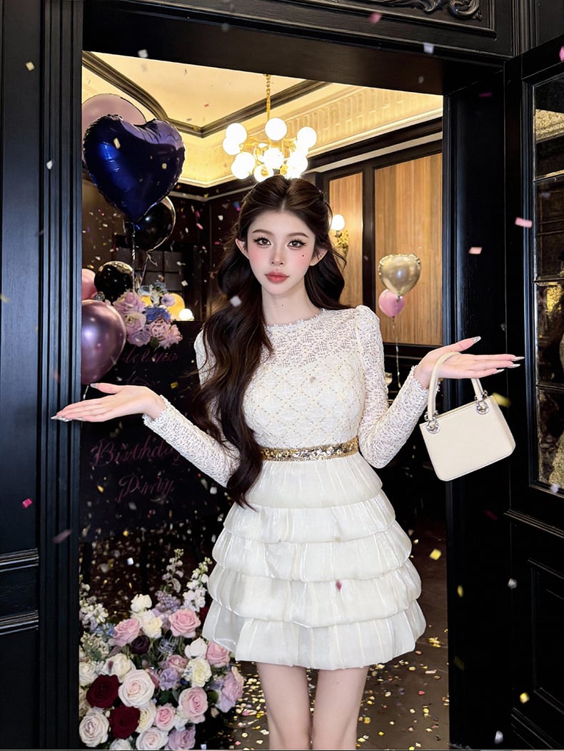 【dress】レースドッキングティアードワンピース Q7990