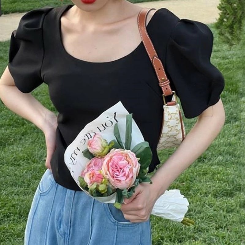 【tops】4色半袖パフ袖ＴシャツF7515